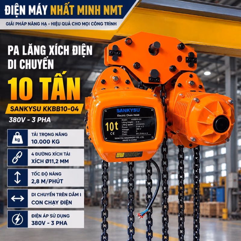 Pa lăng xích điện 10 tấn di chuyển